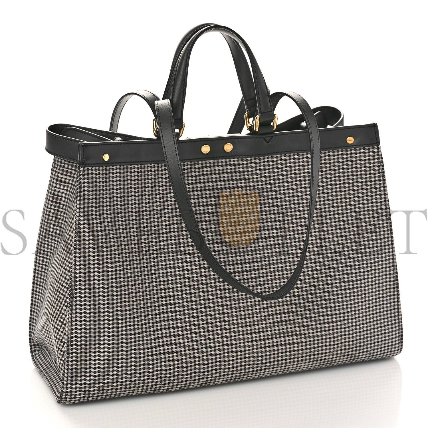 FENDI WOOL VITELLO KING HOUNDSTOOTH FF EMBROIDERED MEDIUM PEEKABOO X-TOTE GRIGIO ANTHRACITE (41*29*16cm)