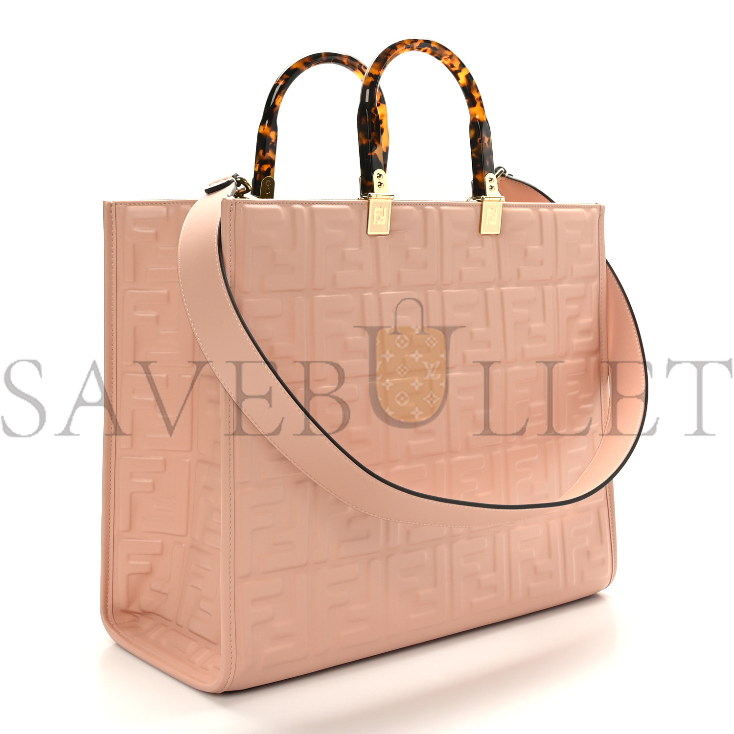 FENDI VITELLO PLEXIGLASS FF EMBOSSED MEDIUM FENDI SUNSHINE SHOPPER TOTE BABY PINK (36*31*16cm)