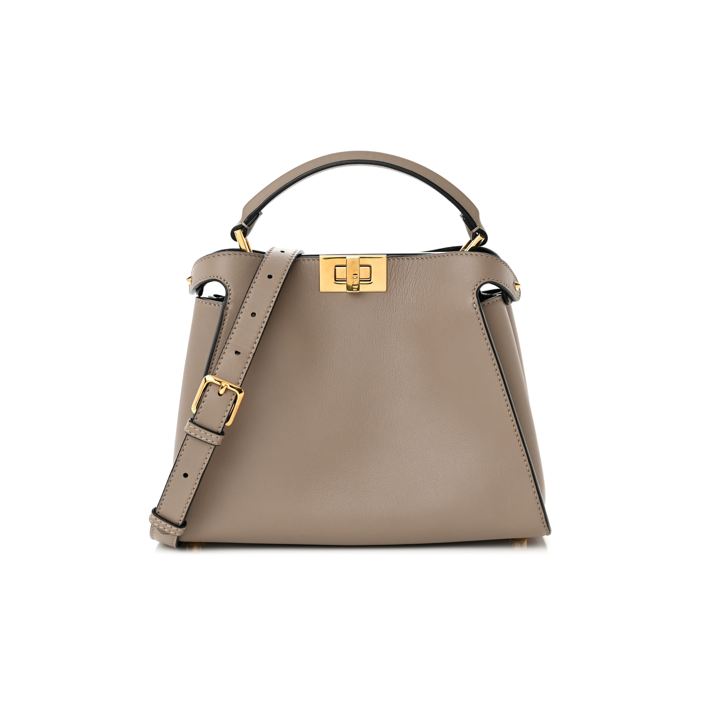 FENDI VITELLO TAHITI BURRO MEDIUM PEEKABOO ICONIC ESSENTIALLY SATCHEL TORTORA BLACK (27*21*12cm)