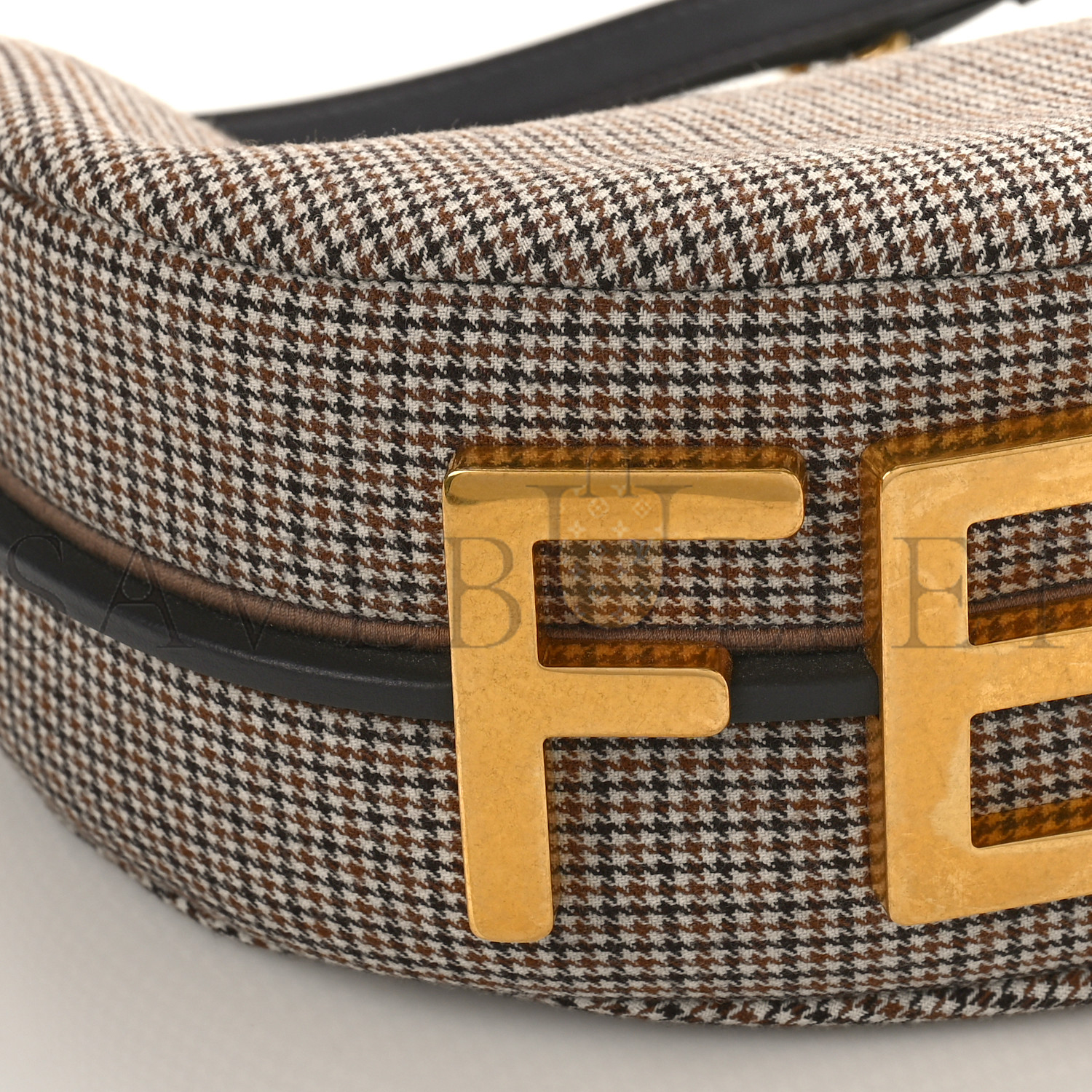 FENDI WOOL VITELLO GRACE SMALL HOUNDSTOOTH SMALL FENDIGRAPHY HOBO BAG BEIGE MORO (28*21*8cm)