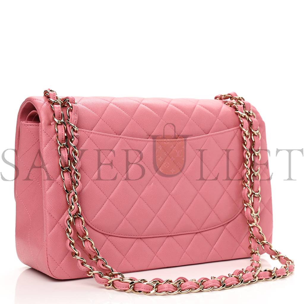 CHANEL CAVIAR QUILTED JUMBO DOUBLE FLAP DARK PINK ROSE GOLD HARDWARE (30*19*9cm) CHANEL CAVIAR QUILTED JUMBO DOUBLE FLAP DARK PINK ROSE GOLD HARDWARE (30*19*9cm)