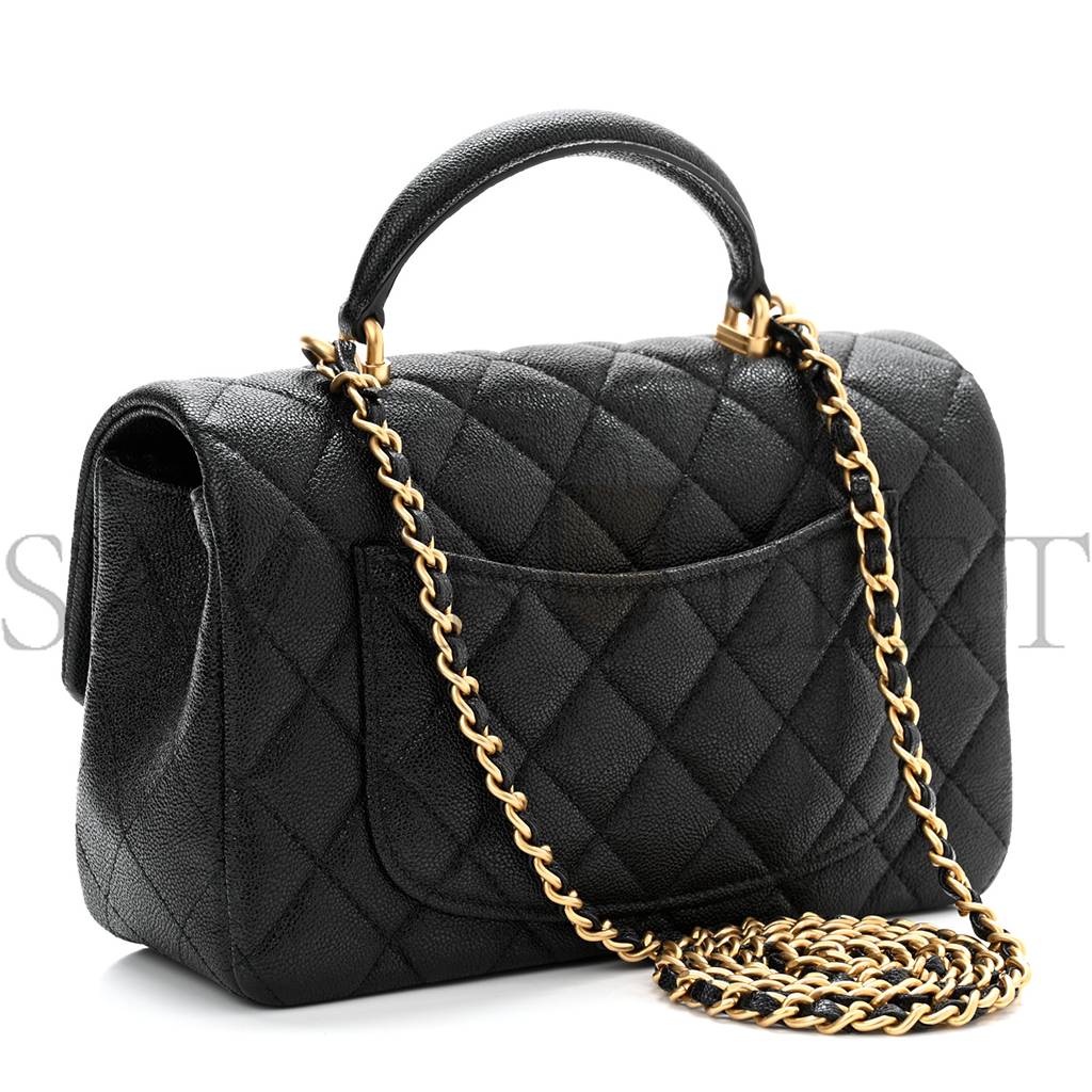 CHANEL CAVIAR QUILTED MINI TOP HANDLE RECTANGULAR FLAP BLACK GOLD HARDWARE (20*12*7cm)