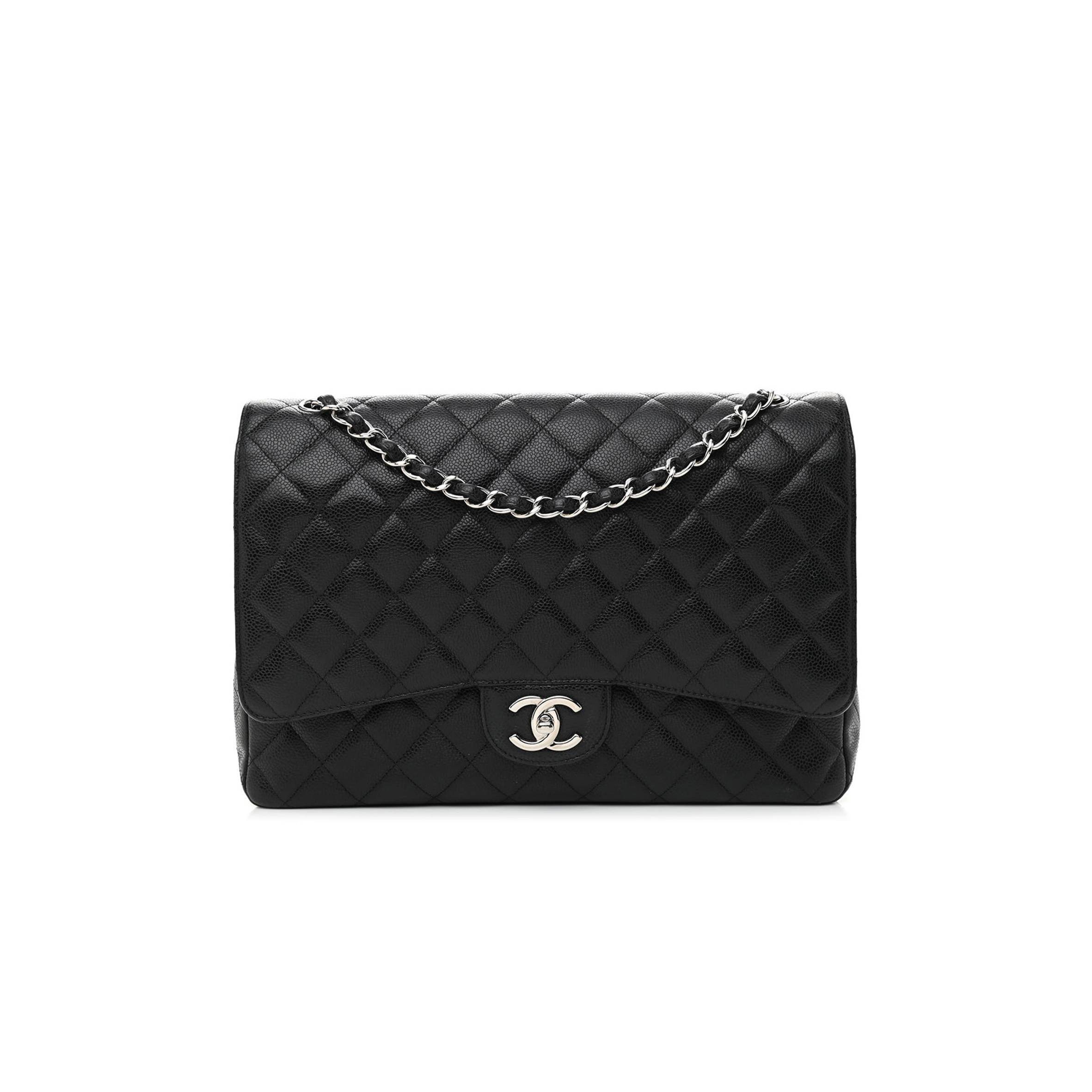 CHANEL CAVIAR QUILTED MAXI DOUBLE FLAP BLACK SILVER HARDWARE (33*24*9cm) CHANEL CAVIAR QUILTED MAXI DOUBLE FLAP BLACK SILVER HARDWARE (33*24*9cm)