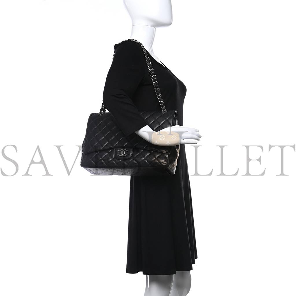 CHANEL CAVIAR QUILTED MAXI DOUBLE FLAP BLACK SILVER HARDWARE (33*24*9cm) CHANEL CAVIAR QUILTED MAXI DOUBLE FLAP BLACK SILVER HARDWARE (33*24*9cm)