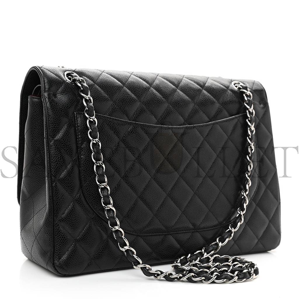 CHANEL CAVIAR QUILTED MAXI DOUBLE FLAP BLACK SILVER HARDWARE (33*24*9cm) CHANEL CAVIAR QUILTED MAXI DOUBLE FLAP BLACK SILVER HARDWARE (33*24*9cm)