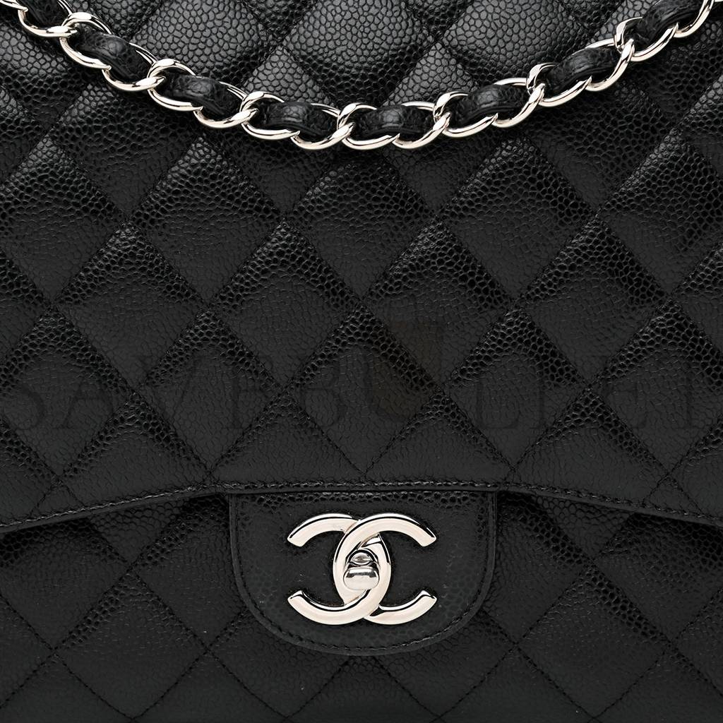 CHANEL CAVIAR QUILTED MAXI DOUBLE FLAP BLACK SILVER HARDWARE (33*24*9cm) CHANEL CAVIAR QUILTED MAXI DOUBLE FLAP BLACK SILVER HARDWARE (33*24*9cm)