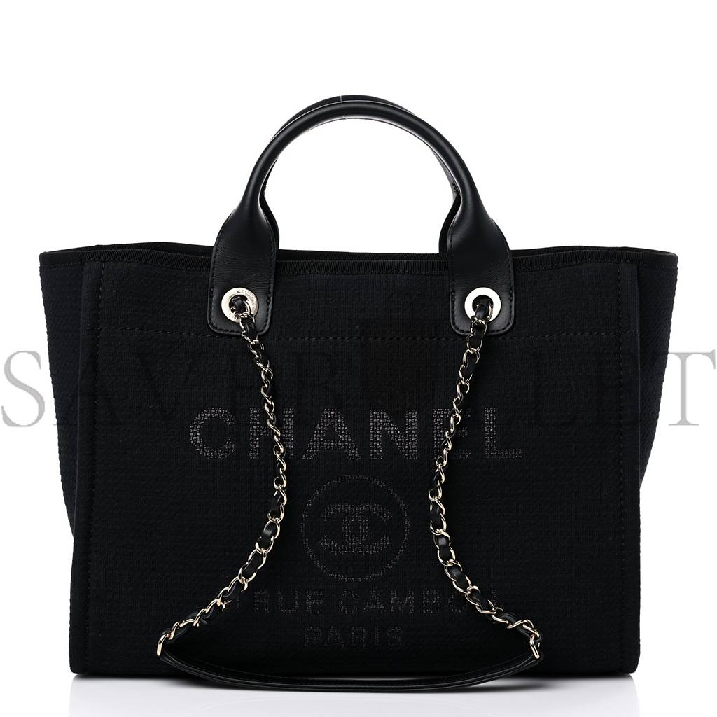 CHANEL MIXED FIBERS SMALL DEAUVILLE TOTE BLACK (34*29*15cm)