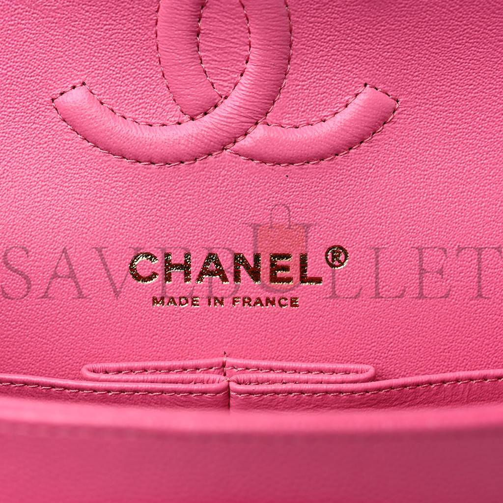 CHANEL CAVIAR QUILTED SMALL DOUBLE FLAP PINK GOLD HARDWARE (22*15*6cm)