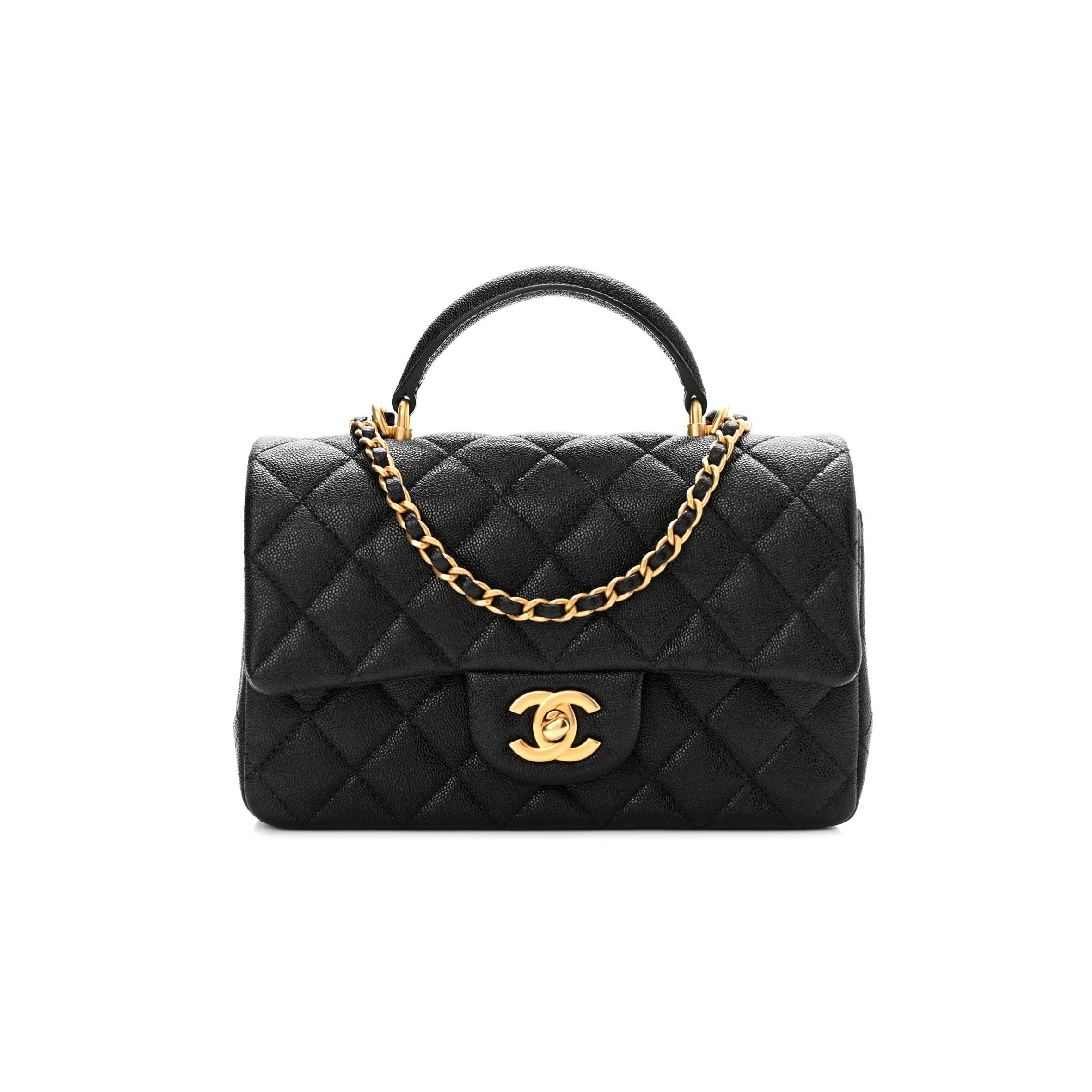 CHANEL CAVIAR QUILTED MINI TOP HANDLE RECTANGULAR FLAP BLACK GOLD HARDWARE (20*13*6cm) CHANEL CAVIAR QUILTED MINI TOP HANDLE RECTANGULAR FLAP BLACK GOLD HARDWARE (20*13*6cm)