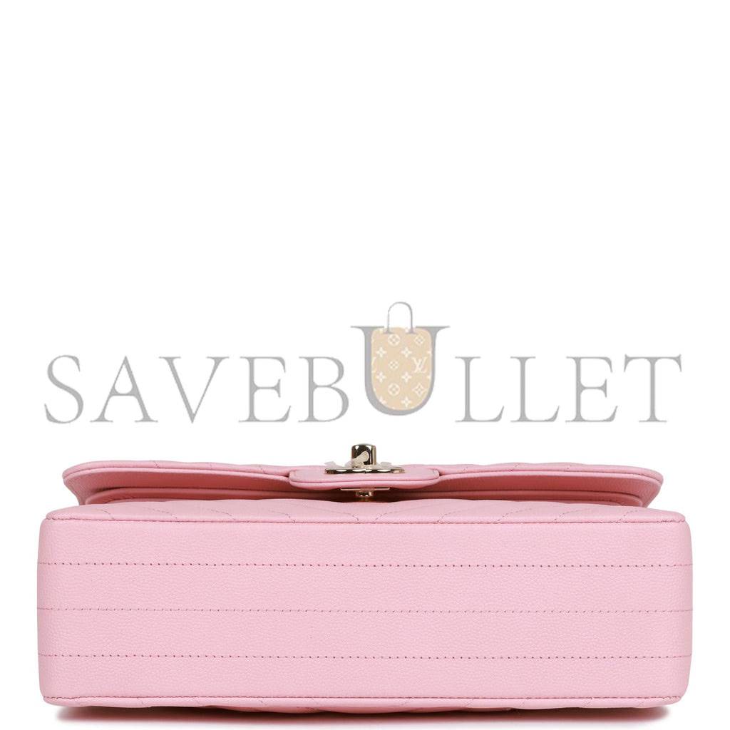 CHANEL SMALL CHEVRON CLASSIC DOUBLE FLAP PINK CALFSKIN LIGHT GOLD HARDWARE (23*13*6cm)