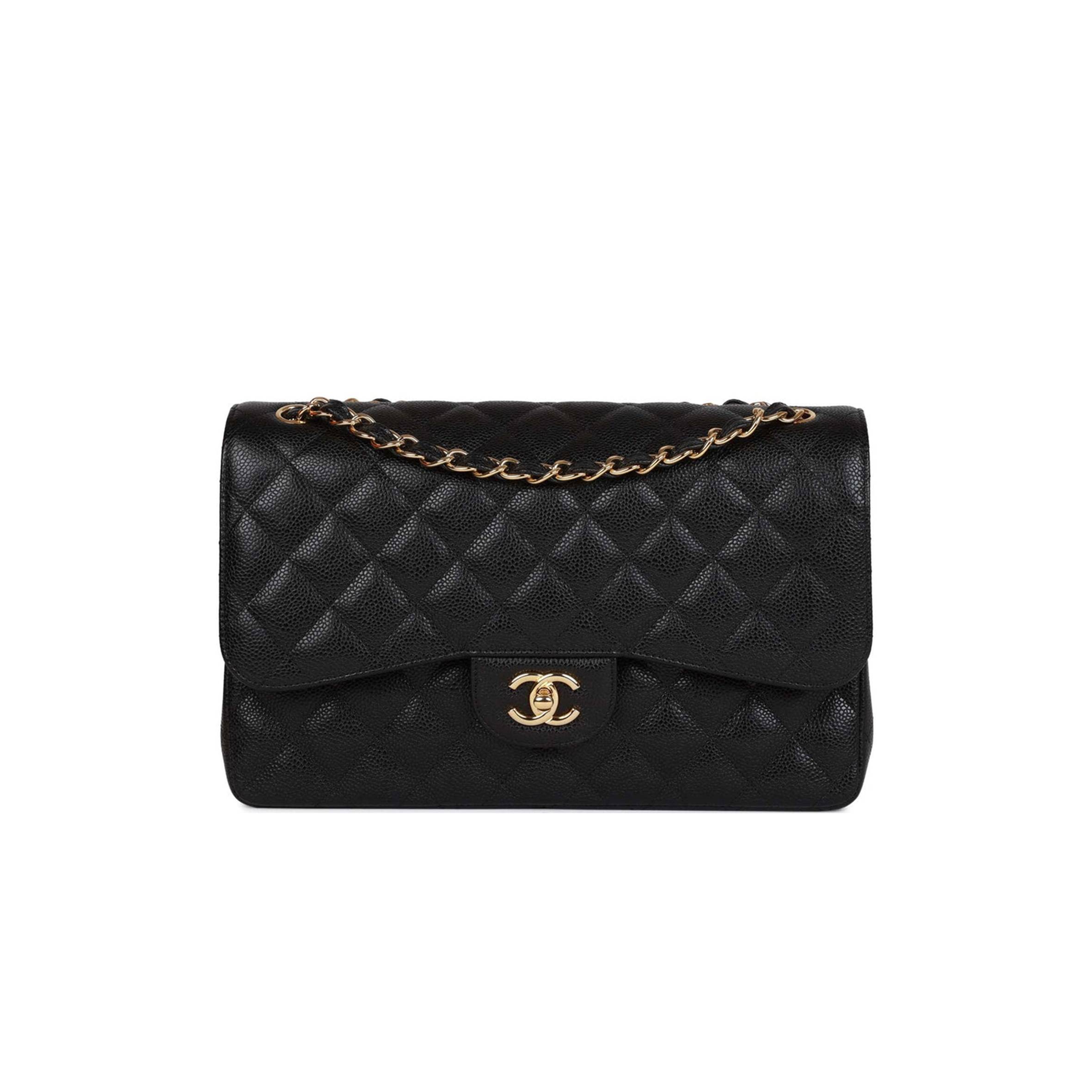 CHANEL JUMBO CLASSIC DOUBLE FLAP BAG BLACK CAVIAR GOLD HARDWARE (30*20*9cm)