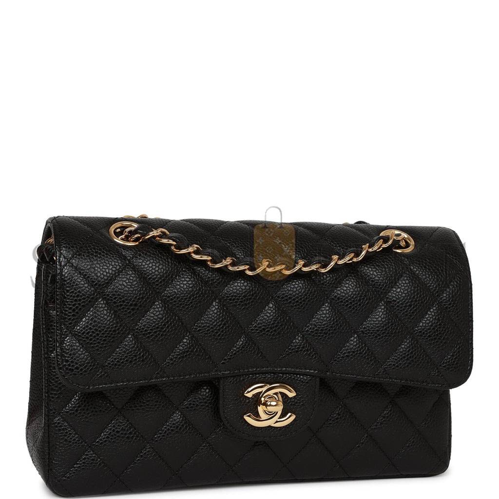 CHANEL SMALL CLASSIC DOUBLE FLAP BAG BLACK CAVIAR GOLD HARDWARE (23*15*6cm)