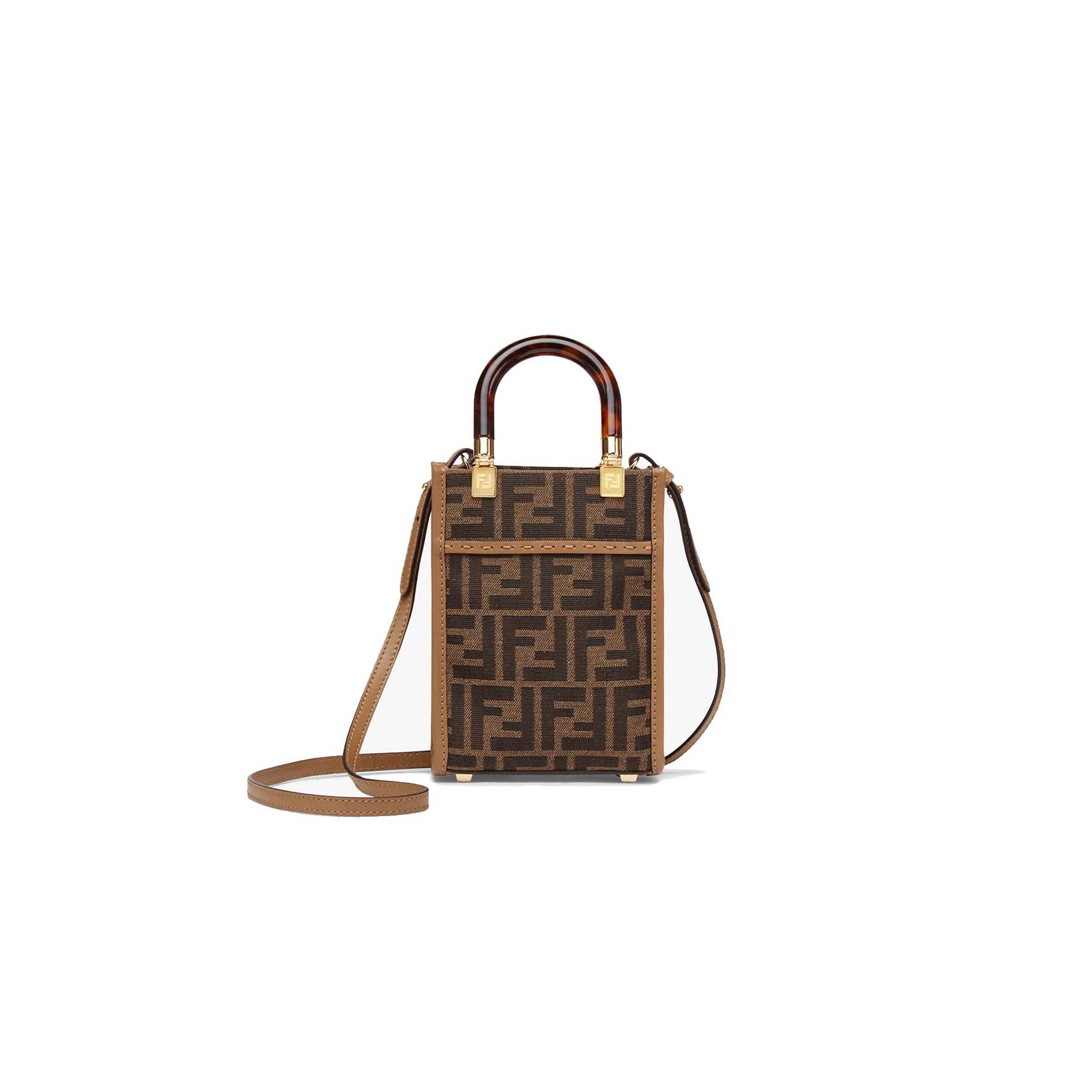 FENDI MINI SUNSHINE SHOPPER - BROWN FF FABRIC MINI-BAG 8BS051ALVXF1GE3 (18*13*6.5cm)