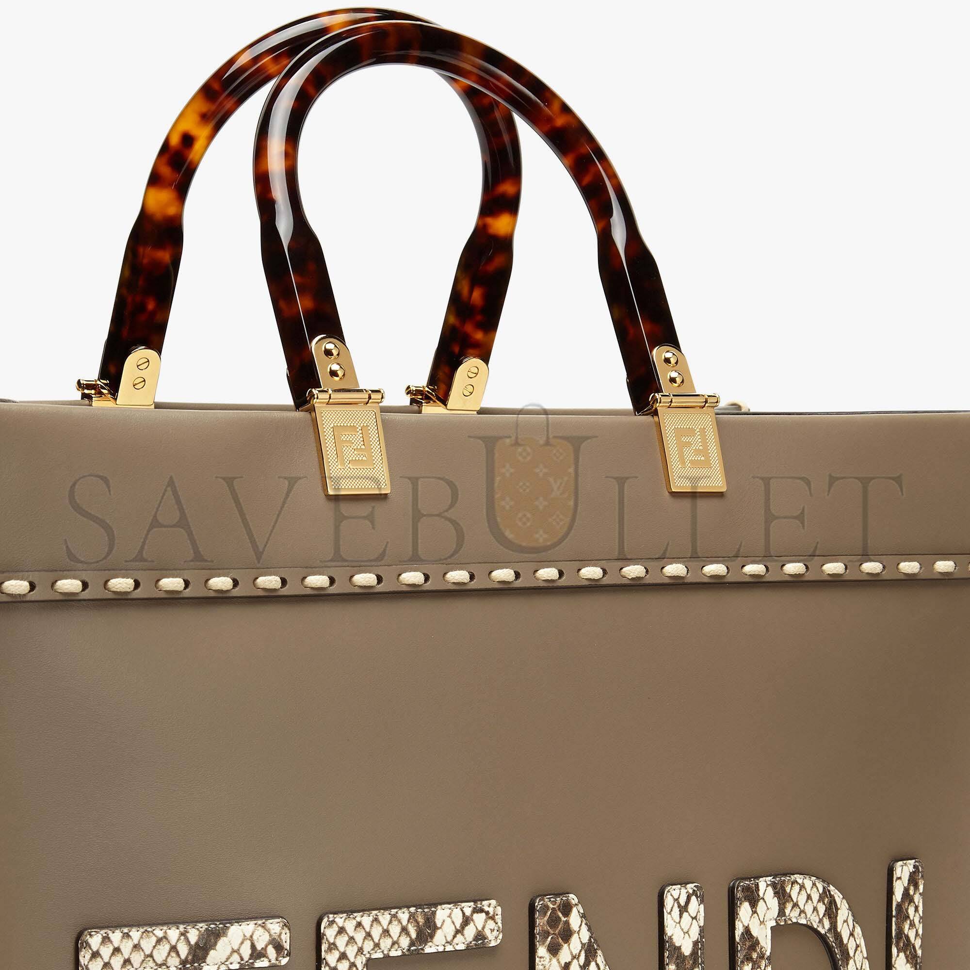 FENDI SUNSHINE MEDIUM - GRAY LEATHER AND ELAPHE SHOPPER 8BH386AHN5F1FEN (35*31*17cm)