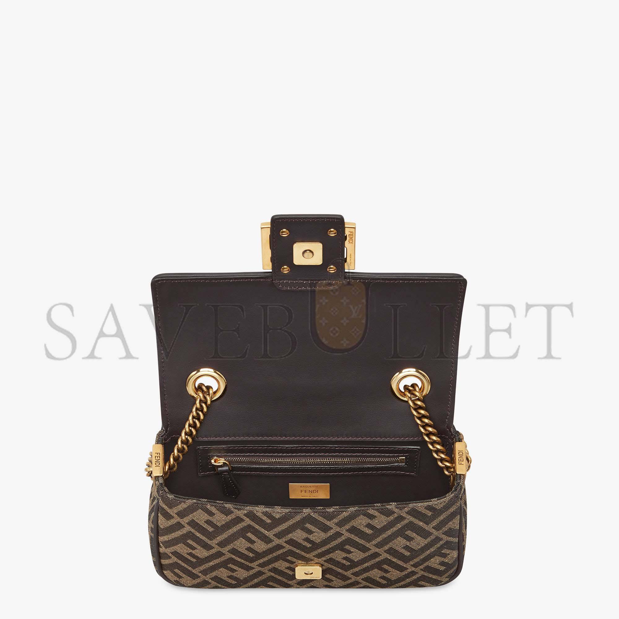 FENDI BAGUETTE CHAIN MIDI - FF JACQUARD FABRIC BAG 8BR793AKBZF1EM3 (24*14.5*7cm)