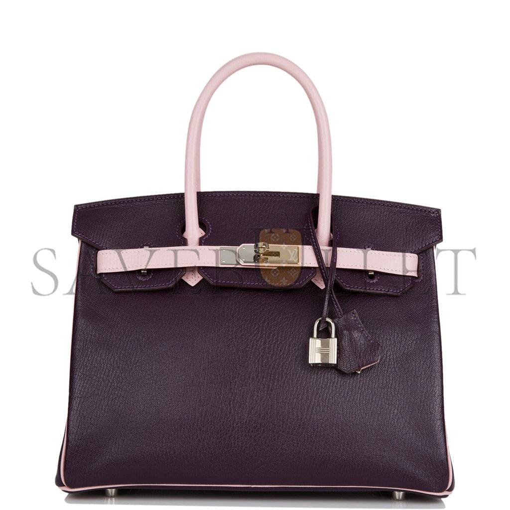 HERMES SPECIAL ORDER (HSS) BIRKIN 30 RAISIN AND ROSE SAKURA CHEVRE PALLADIUM HARDWARE ( 30cm*22*16cm) HERMES SPECIAL ORDER (HSS) BIRKIN 30 RAISIN AND ROSE SAKURA CHEVRE PALLADIUM HARDWARE ( 30cm*22*16cm)
