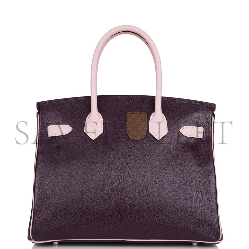 HERMES SPECIAL ORDER (HSS) BIRKIN 30 RAISIN AND ROSE SAKURA CHEVRE PALLADIUM HARDWARE ( 30cm*22*16cm) HERMES SPECIAL ORDER (HSS) BIRKIN 30 RAISIN AND ROSE SAKURA CHEVRE PALLADIUM HARDWARE ( 30cm*22*16cm)