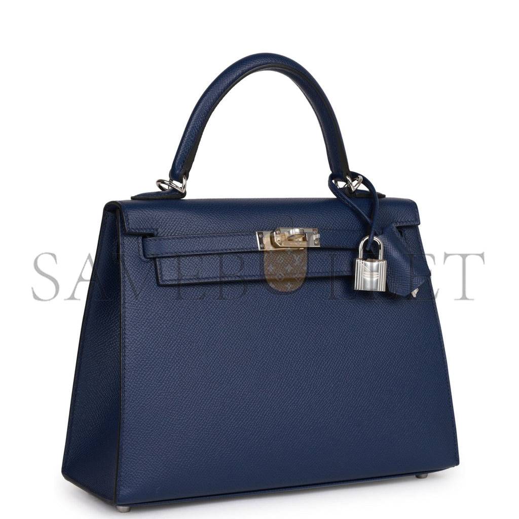HERMES KELLY SELLIER 25 BLEU SAPHIR EPSOM PALLADIUM HARDWARE (25*17*7cm) HERMES KELLY SELLIER 25 BLEU SAPHIR EPSOM PALLADIUM HARDWARE (25*17*7cm)