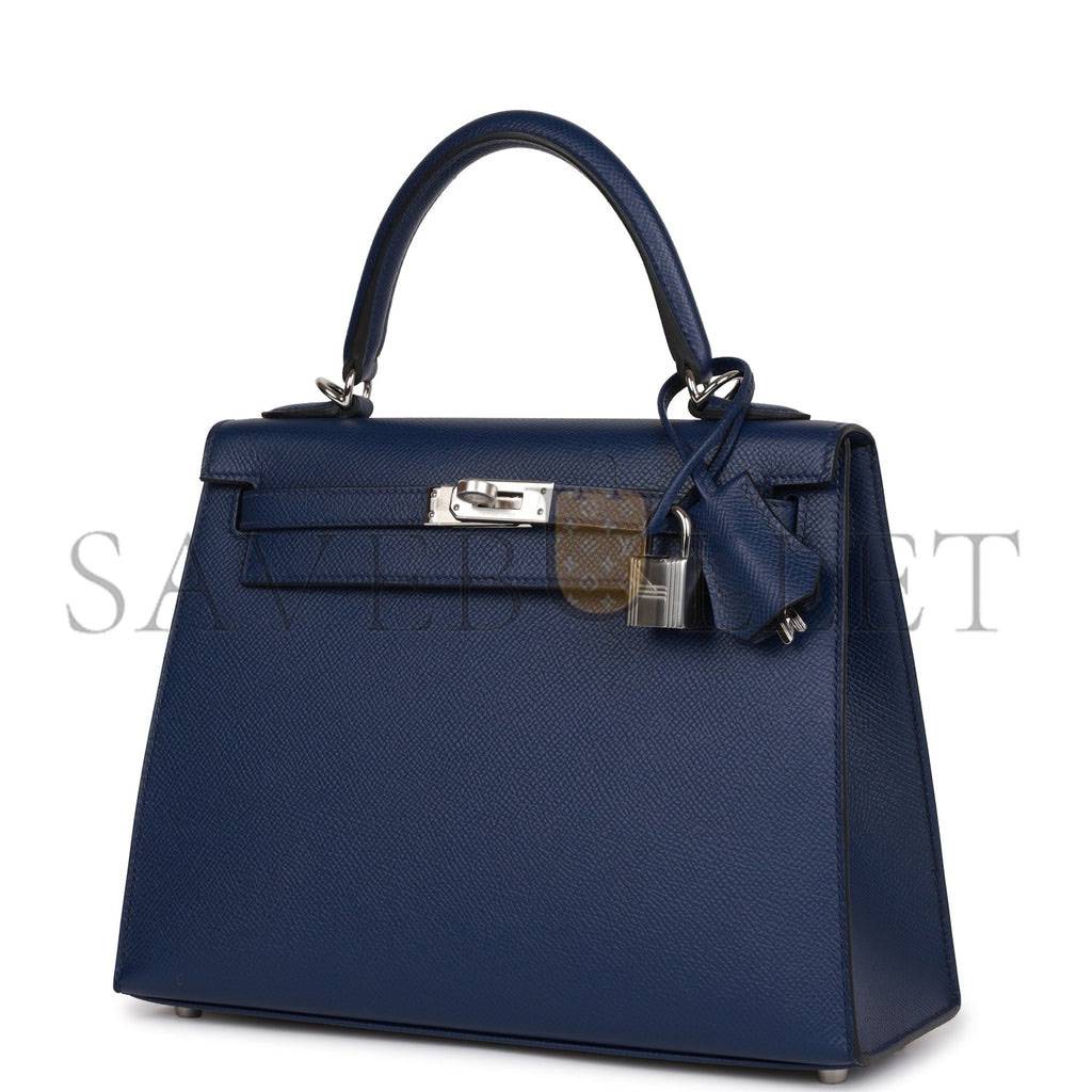 HERMES KELLY SELLIER 25 BLEU SAPHIR EPSOM PALLADIUM HARDWARE (25*17*7cm) HERMES KELLY SELLIER 25 BLEU SAPHIR EPSOM PALLADIUM HARDWARE (25*17*7cm)