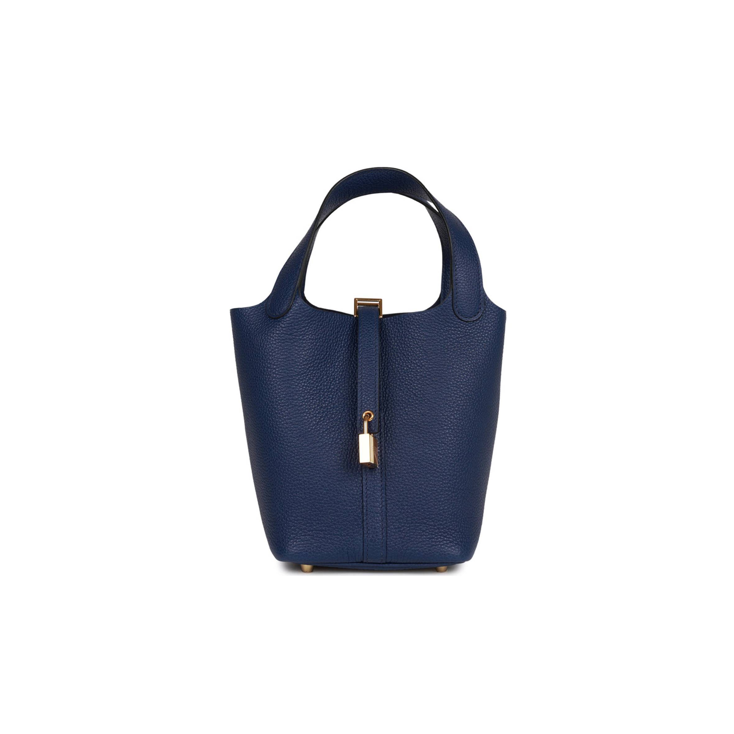 HERMES PICOTIN LOCK 18 BLEU SAPHIR MAURICE GOLD HARDWARE (18*13*18cm) HERMES PICOTIN LOCK 18 BLEU SAPHIR MAURICE GOLD HARDWARE (18*13*18cm)