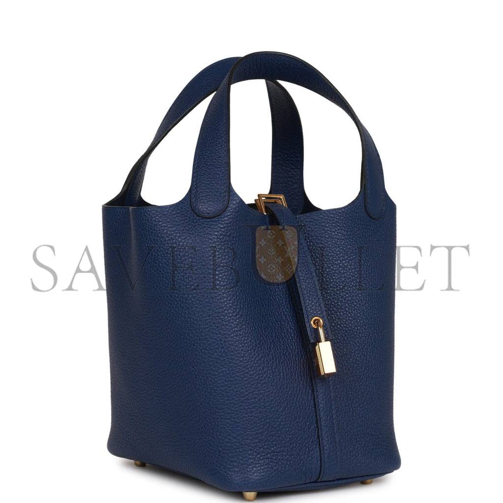 HERMES PICOTIN LOCK 18 BLEU SAPHIR MAURICE GOLD HARDWARE (18*13*18cm) HERMES PICOTIN LOCK 18 BLEU SAPHIR MAURICE GOLD HARDWARE (18*13*18cm)