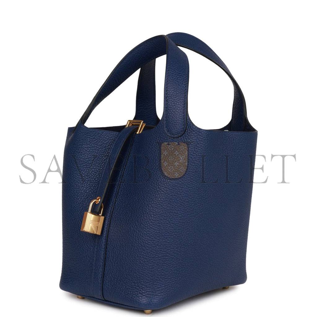HERMES PICOTIN LOCK 18 BLEU SAPHIR MAURICE GOLD HARDWARE (18*13*18cm) HERMES PICOTIN LOCK 18 BLEU SAPHIR MAURICE GOLD HARDWARE (18*13*18cm)