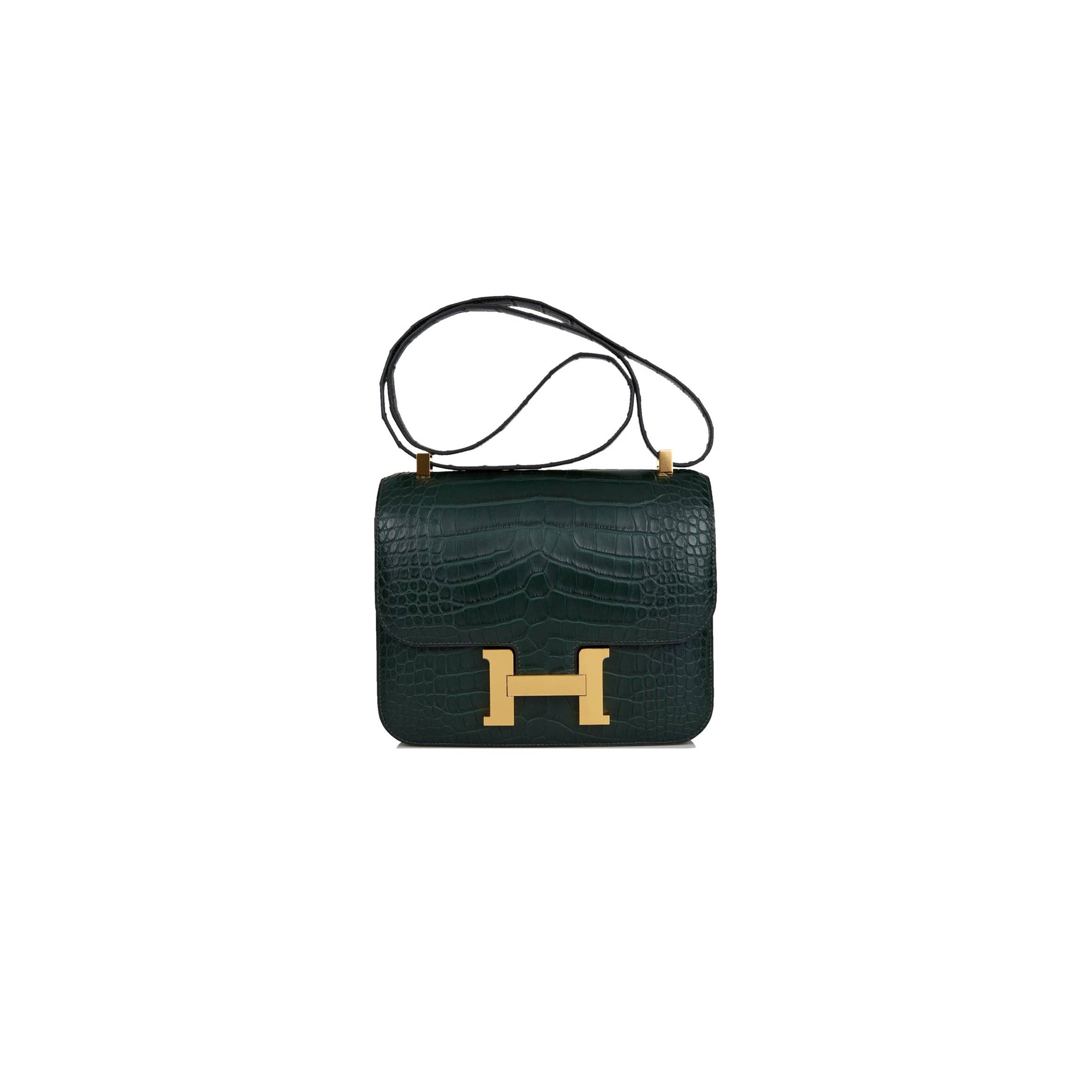 HERMES CONSTANCE 24 VERT FONCE MATTE ALLIGATOR GOLD HARDWARE (24cm) HERMES CONSTANCE 24 VERT FONCE MATTE ALLIGATOR GOLD HARDWARE (24cm)