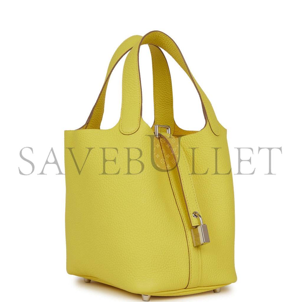 HERMES PICOTIN LOCK 18 LIME CLEMENCE PALLADIUM HARDWARE (18*13*18cm) HERMES PICOTIN LOCK 18 LIME CLEMENCE PALLADIUM HARDWARE (18*13*18cm)