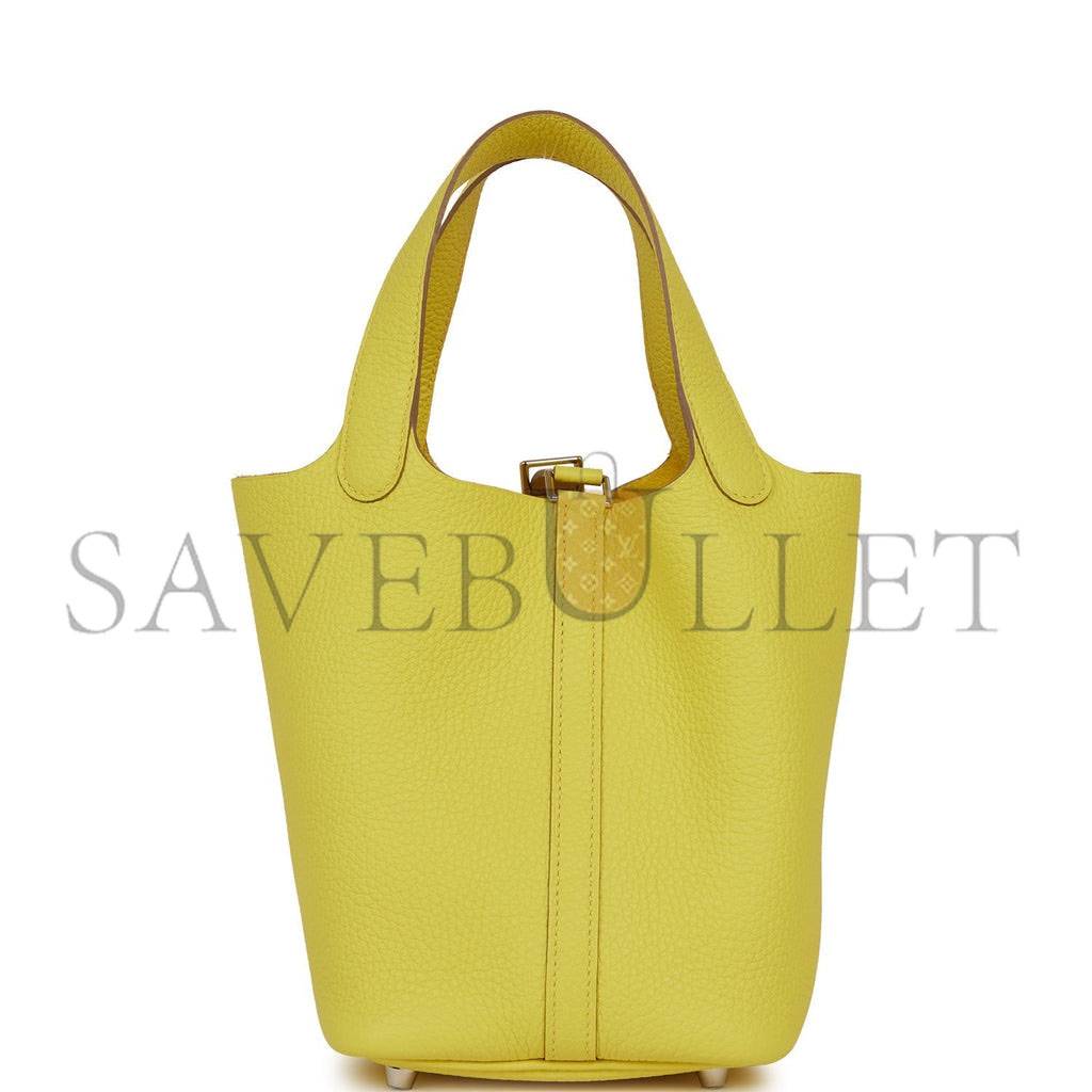 HERMES PICOTIN LOCK 18 LIME CLEMENCE PALLADIUM HARDWARE (18*13*18cm) HERMES PICOTIN LOCK 18 LIME CLEMENCE PALLADIUM HARDWARE (18*13*18cm)