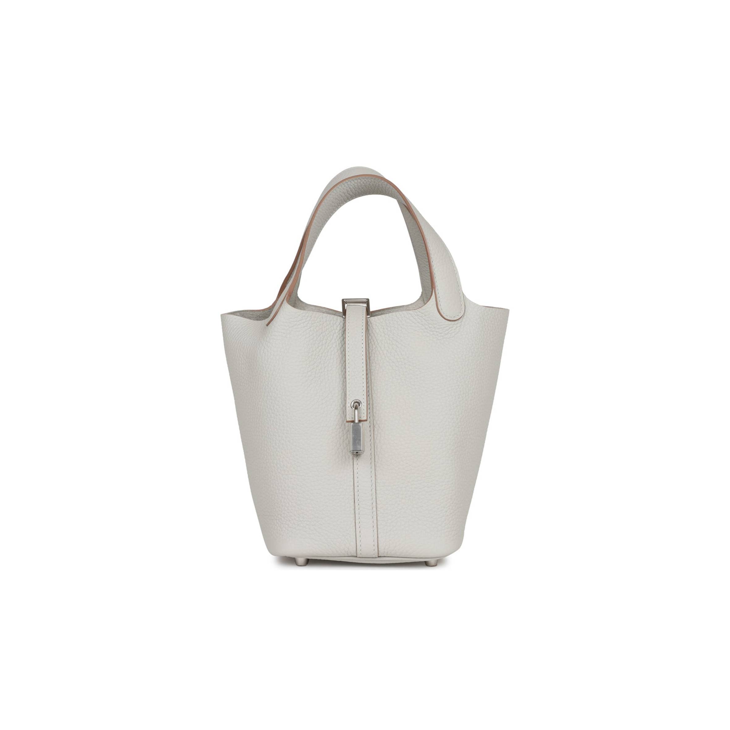 HERMES PICOTIN LOCK 18 GRIS PERLE CLEMENCE PALLADIUM HARDWARE (18*13*18cm) HERMES PICOTIN LOCK 18 GRIS PERLE CLEMENCE PALLADIUM HARDWARE (18*13*18cm)
