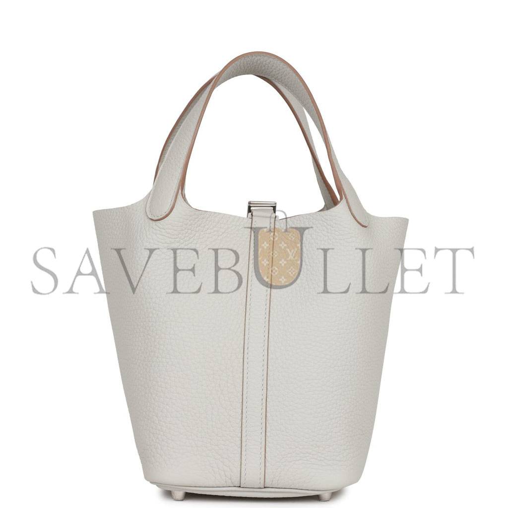 HERMES PICOTIN LOCK 18 GRIS PERLE CLEMENCE PALLADIUM HARDWARE (18*13*18cm) HERMES PICOTIN LOCK 18 GRIS PERLE CLEMENCE PALLADIUM HARDWARE (18*13*18cm)