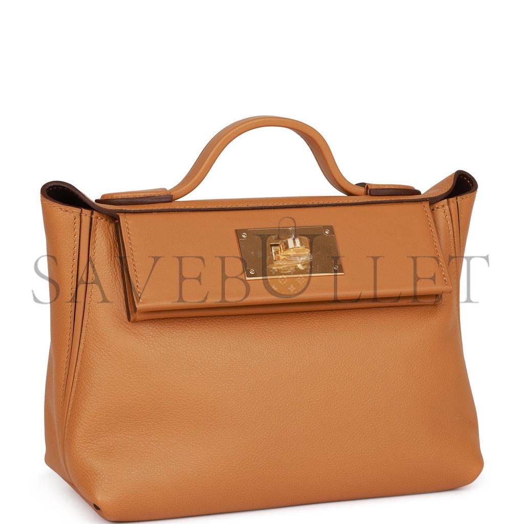 HERMES MINI 2424 BAG CARAMEL EVERCOLOR AND SESAME SWIFT VERSO GOLD HARDWARE (23*17*11cm)