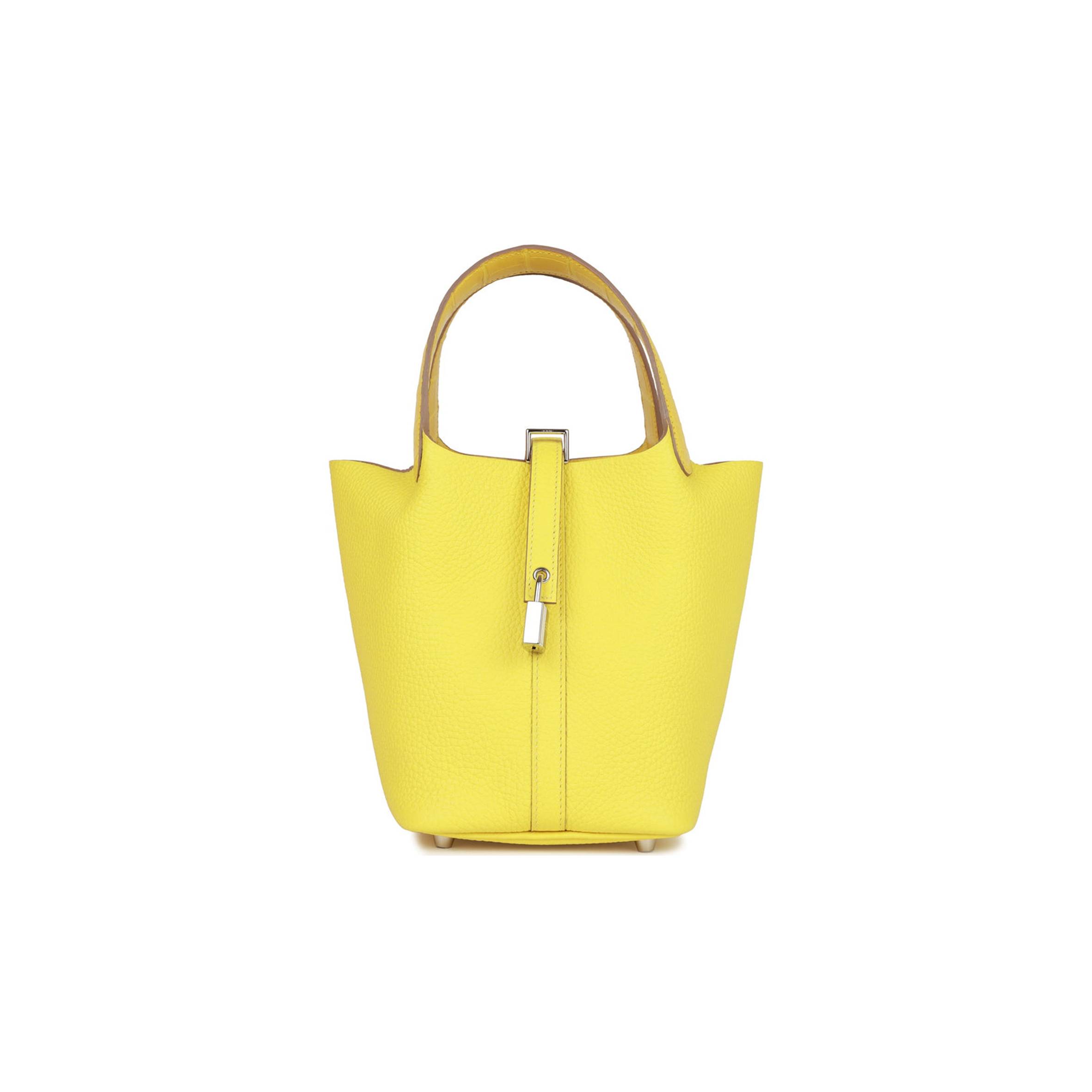 HERMES PICOTIN LOCK 18 MIMOSA MATTE ALLIGATOR AND LIME CLEMENCE TOUCH PALLADIUM HARDWARE(18*13*18cm) HERMES PICOTIN LOCK 18 MIMOSA MATTE ALLIGATOR AND LIME CLEMENCE TOUCH PALLADIUM HARDWARE(18*13*18cm)