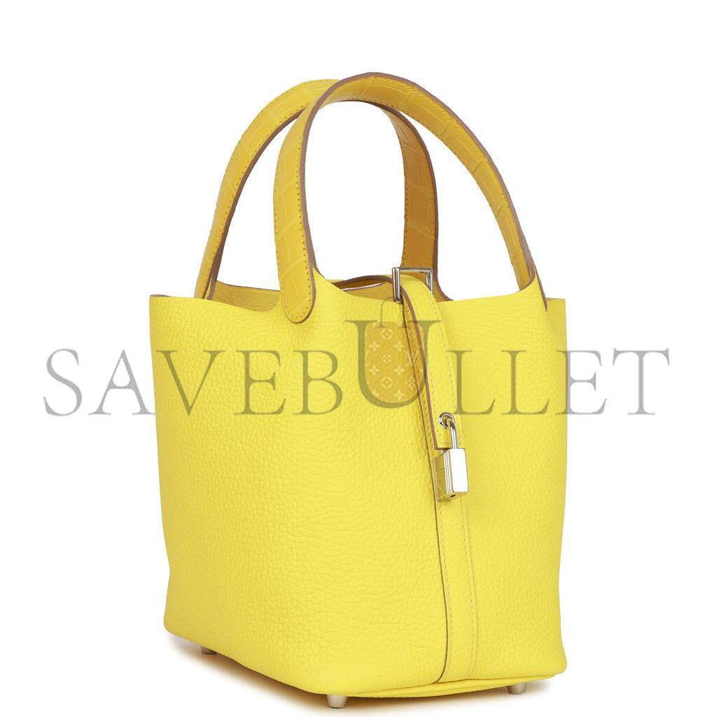 HERMES PICOTIN LOCK 18 MIMOSA MATTE ALLIGATOR AND LIME CLEMENCE TOUCH PALLADIUM HARDWARE(18*13*18cm) HERMES PICOTIN LOCK 18 MIMOSA MATTE ALLIGATOR AND LIME CLEMENCE TOUCH PALLADIUM HARDWARE(18*13*18cm)