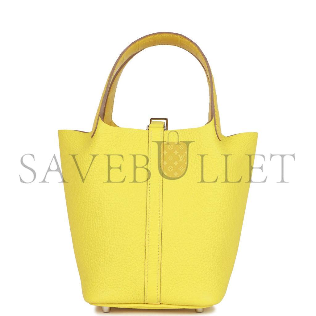 HERMES PICOTIN LOCK 18 MIMOSA MATTE ALLIGATOR AND LIME CLEMENCE TOUCH PALLADIUM HARDWARE(18*13*18cm) HERMES PICOTIN LOCK 18 MIMOSA MATTE ALLIGATOR AND LIME CLEMENCE TOUCH PALLADIUM HARDWARE(18*13*18cm)