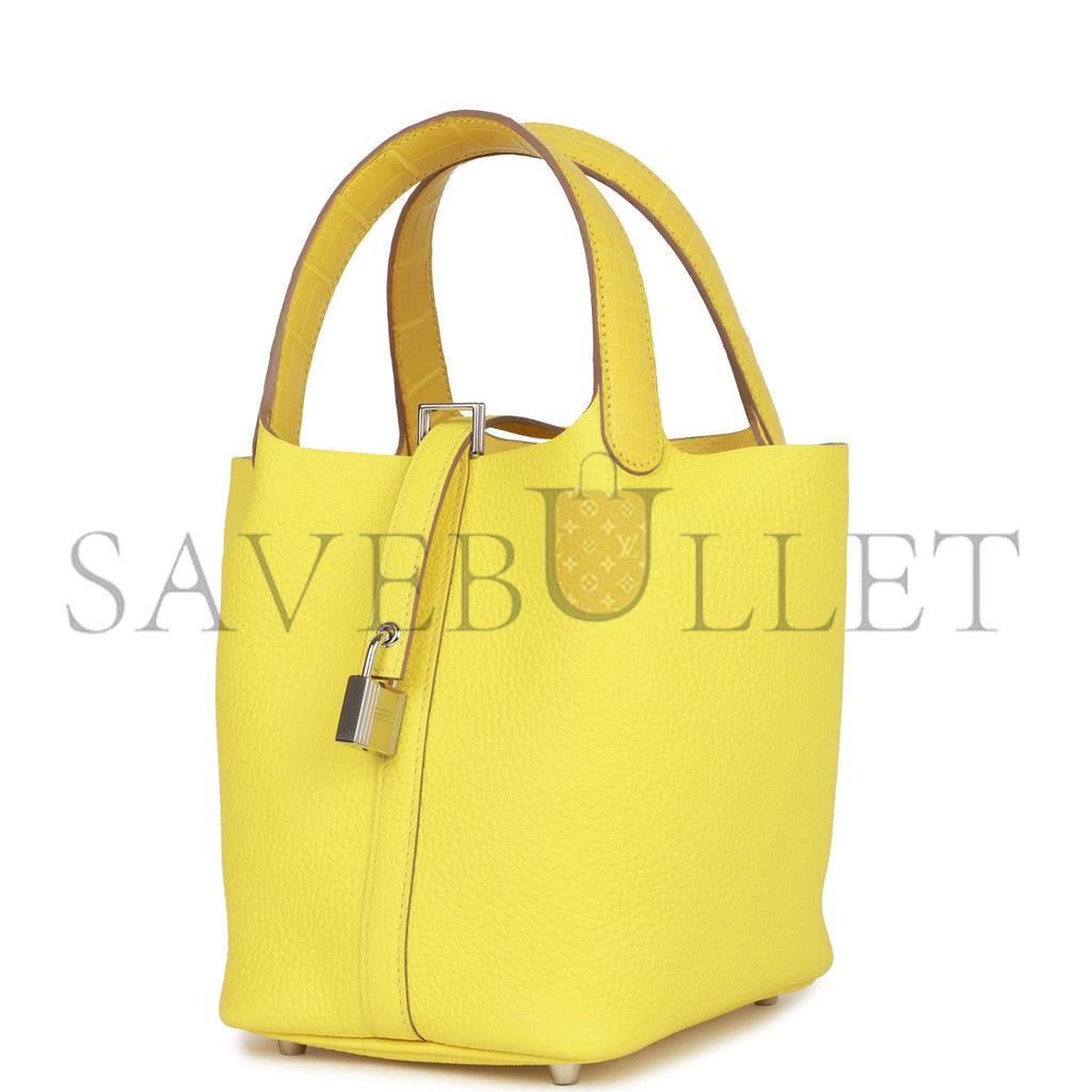 HERMES PICOTIN LOCK 18 MIMOSA MATTE ALLIGATOR AND LIME CLEMENCE TOUCH PALLADIUM HARDWARE(18*13*18cm) HERMES PICOTIN LOCK 18 MIMOSA MATTE ALLIGATOR AND LIME CLEMENCE TOUCH PALLADIUM HARDWARE(18*13*18cm)