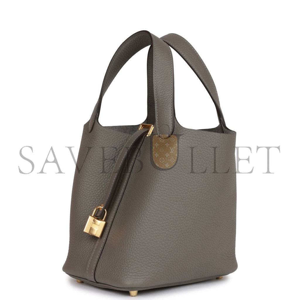 HERMES PICOTIN LOCK 18 GRIS MEYER CLEMENCE GOLD HARDWARE (18*13*18cm) HERMES PICOTIN LOCK 18 GRIS MEYER CLEMENCE GOLD HARDWARE (18*13*18cm)