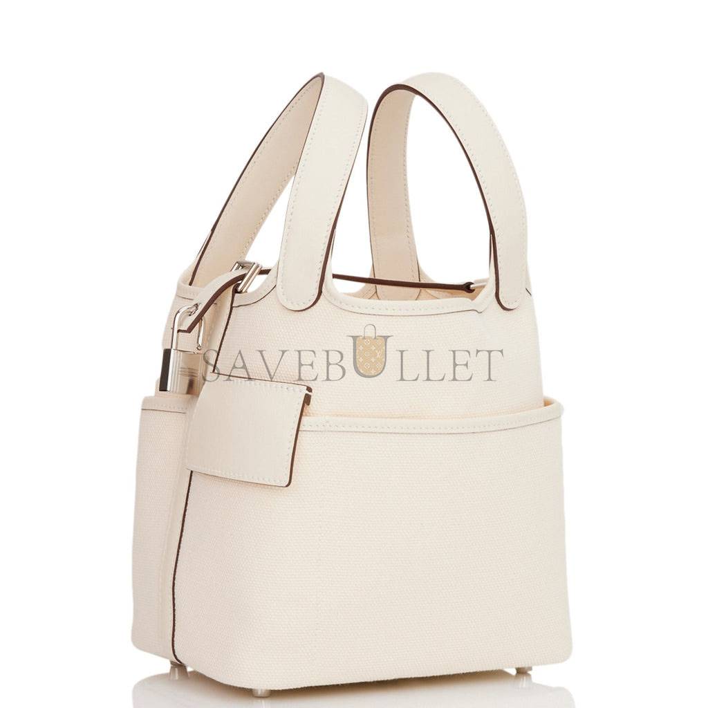 HERMES PICOTIN CARGO 18 NATA SWIFT AND TOILE CANVAS PALLADIUM HARDWARE (18*13*18cm) HERMES PICOTIN CARGO 18 NATA SWIFT AND TOILE CANVAS PALLADIUM HARDWARE (18*13*18cm)