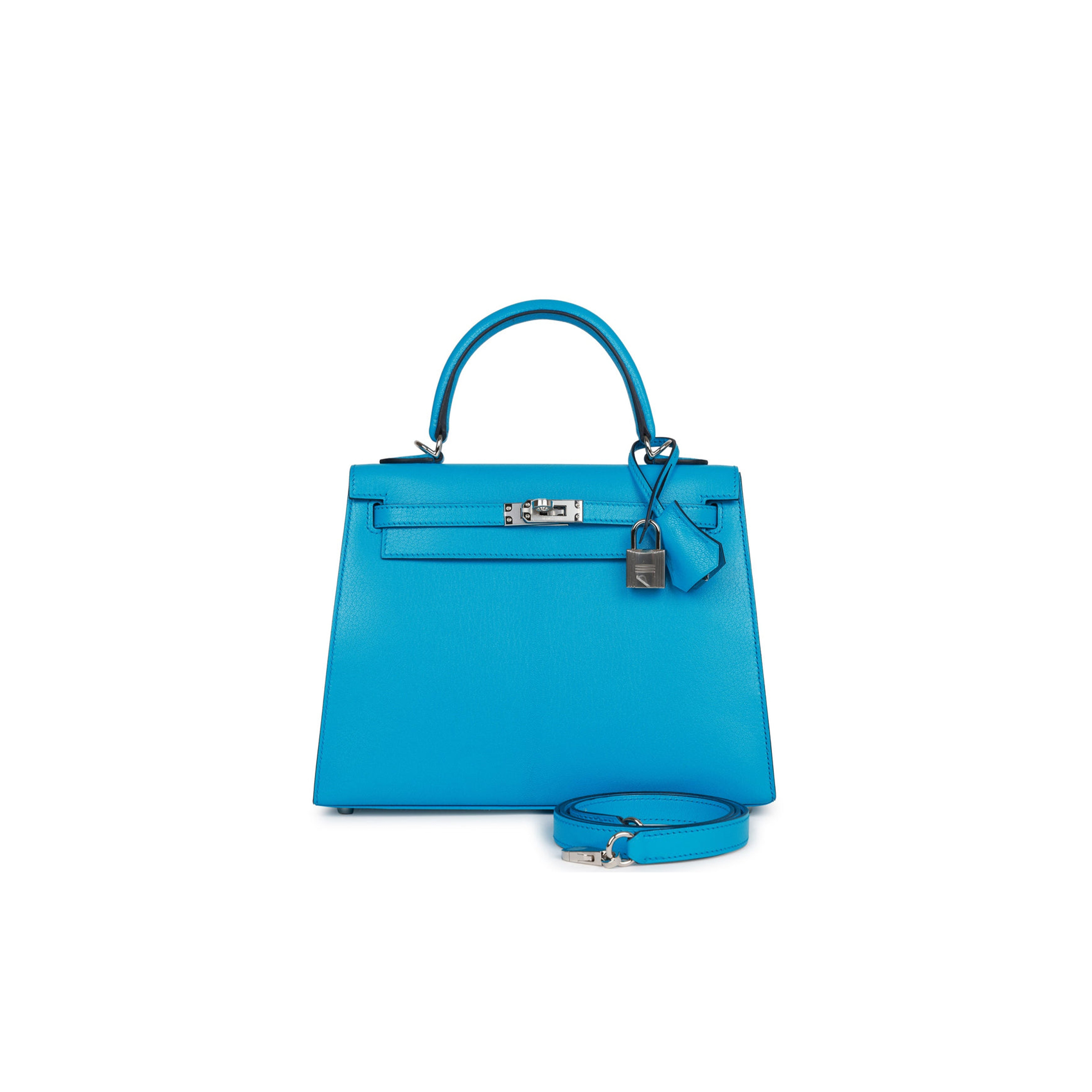HERMES KELLY SELLIER 25 BLEU FRIDA CHEVRE PALLADIUM HARDWARE (25*17*7cm) HERMES KELLY SELLIER 25 BLEU FRIDA CHEVRE PALLADIUM HARDWARE (25*17*7cm)