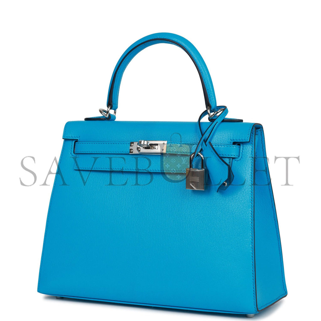 HERMES KELLY SELLIER 25 BLEU FRIDA CHEVRE PALLADIUM HARDWARE (25*17*7cm) HERMES KELLY SELLIER 25 BLEU FRIDA CHEVRE PALLADIUM HARDWARE (25*17*7cm)