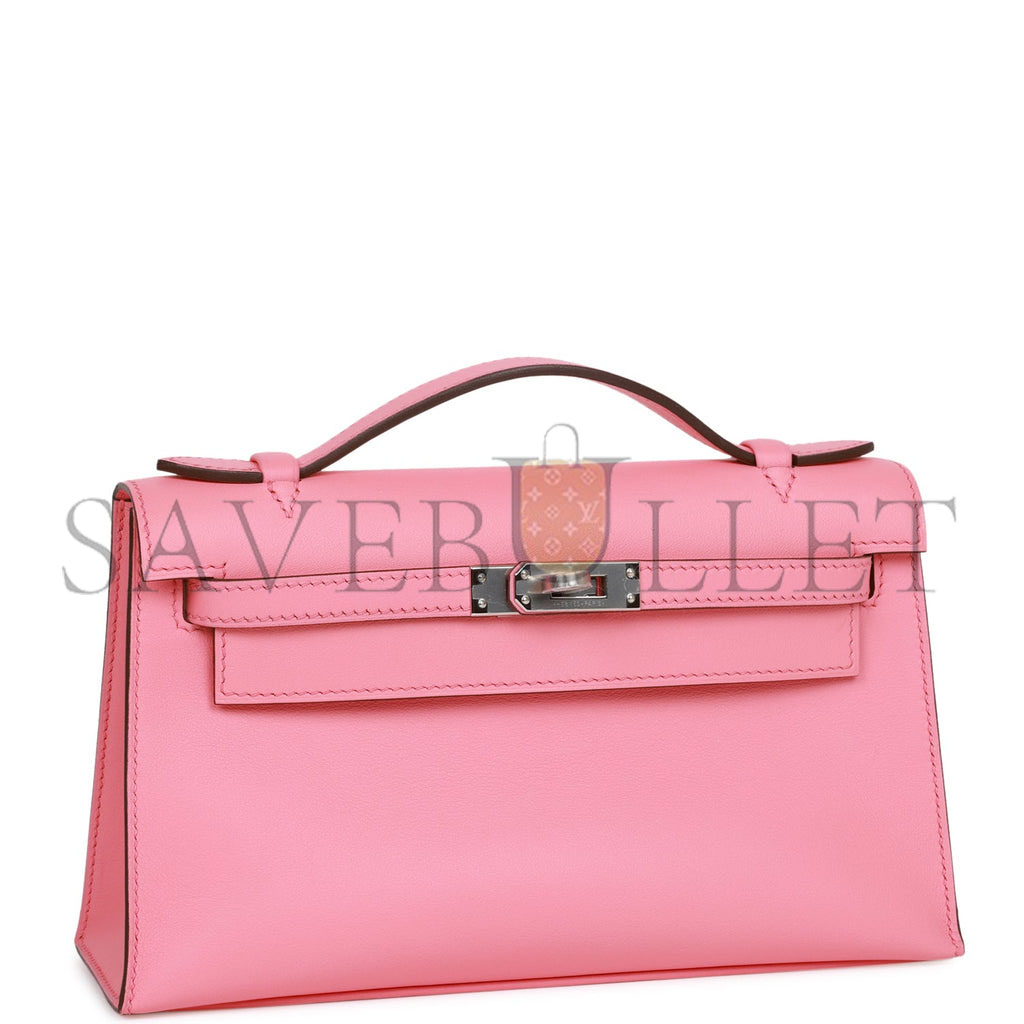 HERMES MINI KELLY POCHETTE ROSE D'ETE SWIFT PALLADIUM HARDWARE (22*14*7cm) HERMES MINI KELLY POCHETTE ROSE D'ETE SWIFT PALLADIUM HARDWARE (22*14*7cm)