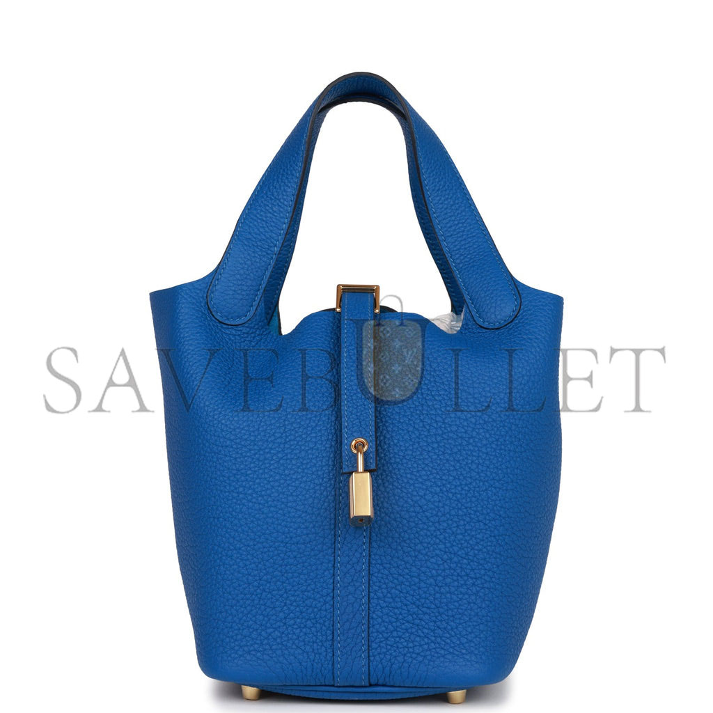HERMES PICOTIN LOCK 18 BLEU FRANCE CLEMENCE GOLD HARDWARE (18*13*18cm) HERMES PICOTIN LOCK 18 BLEU FRANCE CLEMENCE GOLD HARDWARE (18*13*18cm)