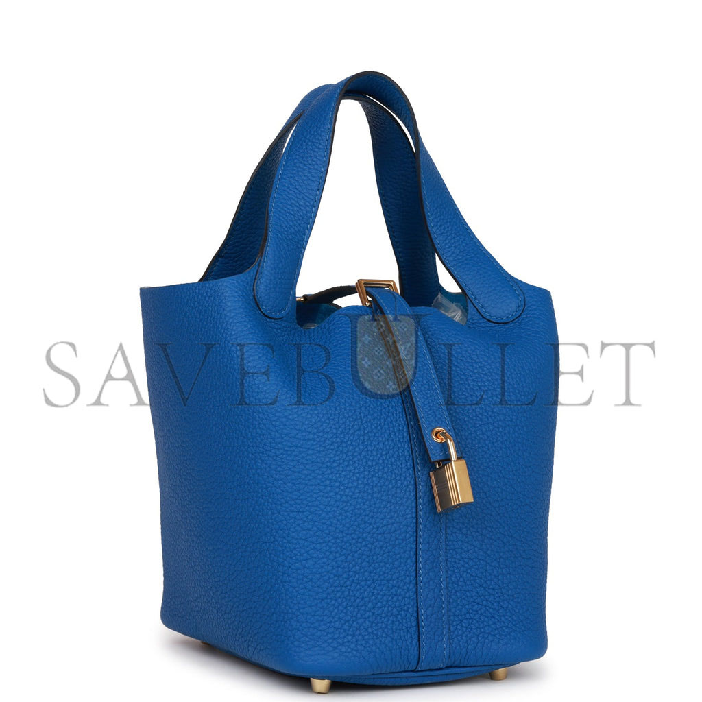 HERMES PICOTIN LOCK 18 BLEU FRANCE CLEMENCE GOLD HARDWARE (18*13*18cm) HERMES PICOTIN LOCK 18 BLEU FRANCE CLEMENCE GOLD HARDWARE (18*13*18cm)
