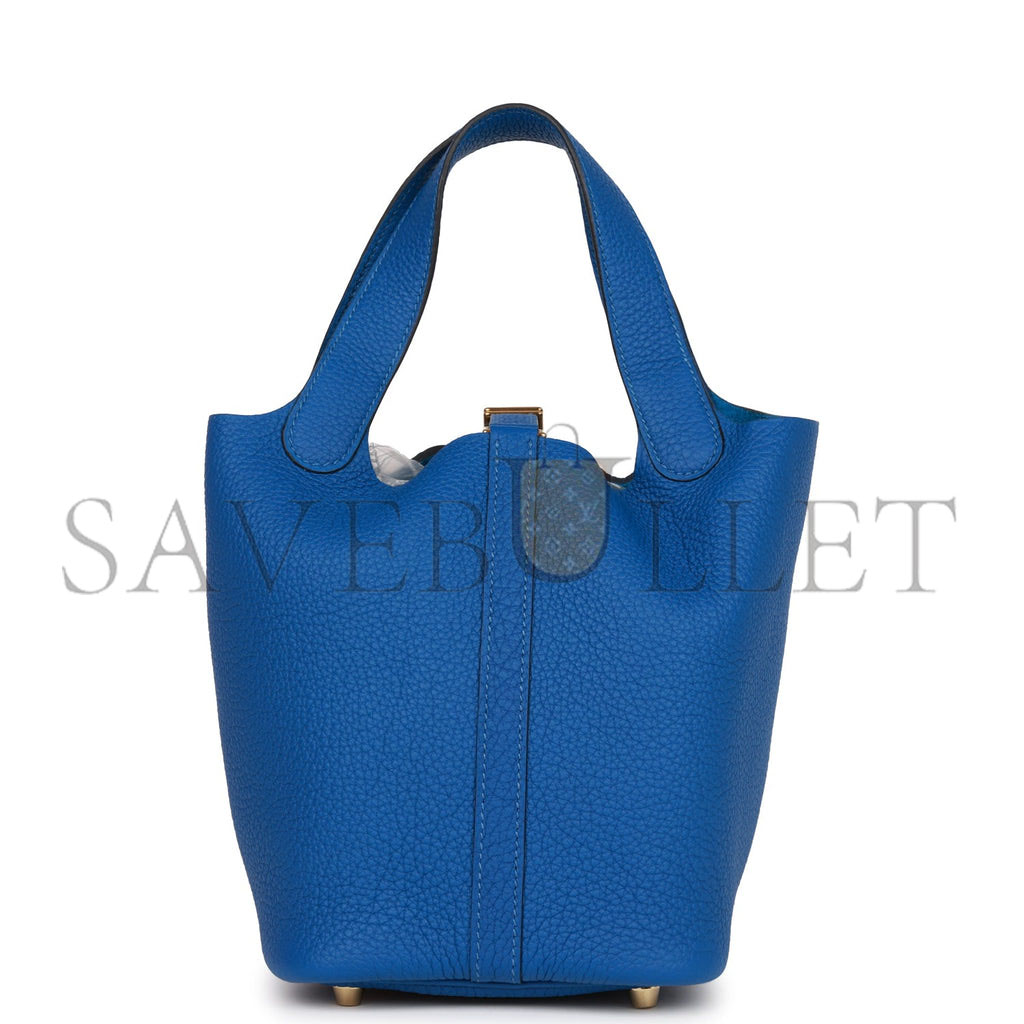 HERMES PICOTIN LOCK 18 BLEU FRANCE CLEMENCE GOLD HARDWARE (18*13*18cm) HERMES PICOTIN LOCK 18 BLEU FRANCE CLEMENCE GOLD HARDWARE (18*13*18cm)