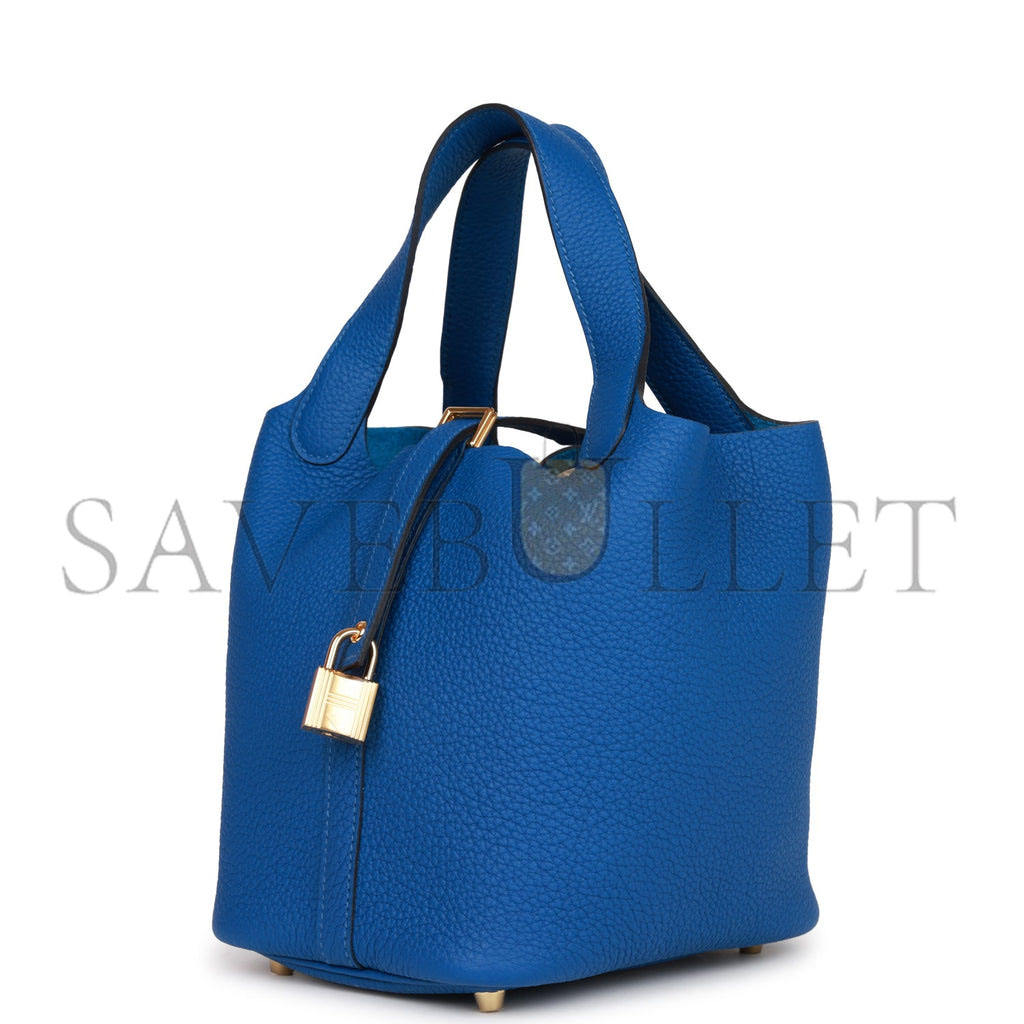 HERMES PICOTIN LOCK 18 BLEU FRANCE CLEMENCE GOLD HARDWARE (18*13*18cm) HERMES PICOTIN LOCK 18 BLEU FRANCE CLEMENCE GOLD HARDWARE (18*13*18cm)