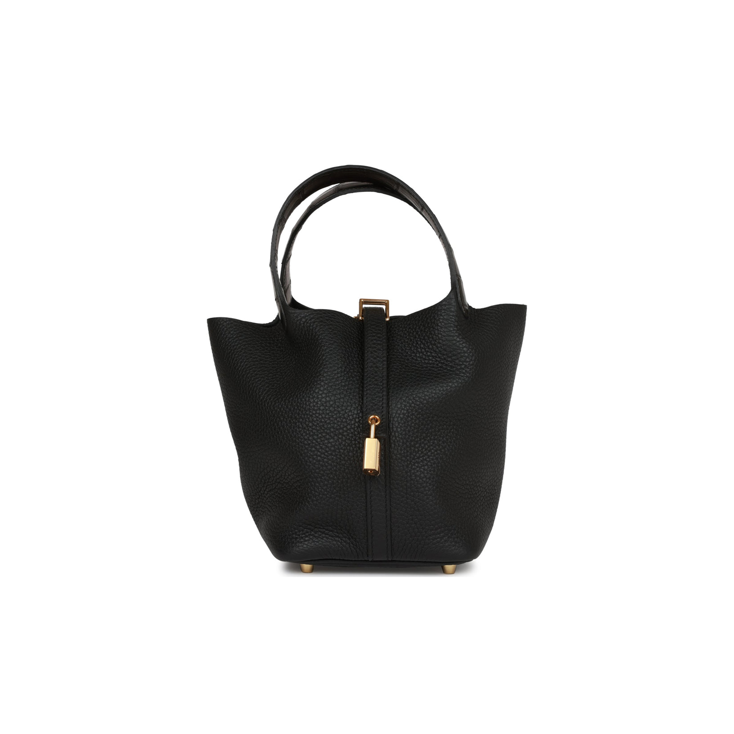 HERMES PICOTIN LOCK 18 BLACK MATTE ALLIGATOR AND CLEMENCE TOUCH GOLD HARDWARE (18*13*18cm) HERMES PICOTIN LOCK 18 BLACK MATTE ALLIGATOR AND CLEMENCE TOUCH GOLD HARDWARE (18*13*18cm)