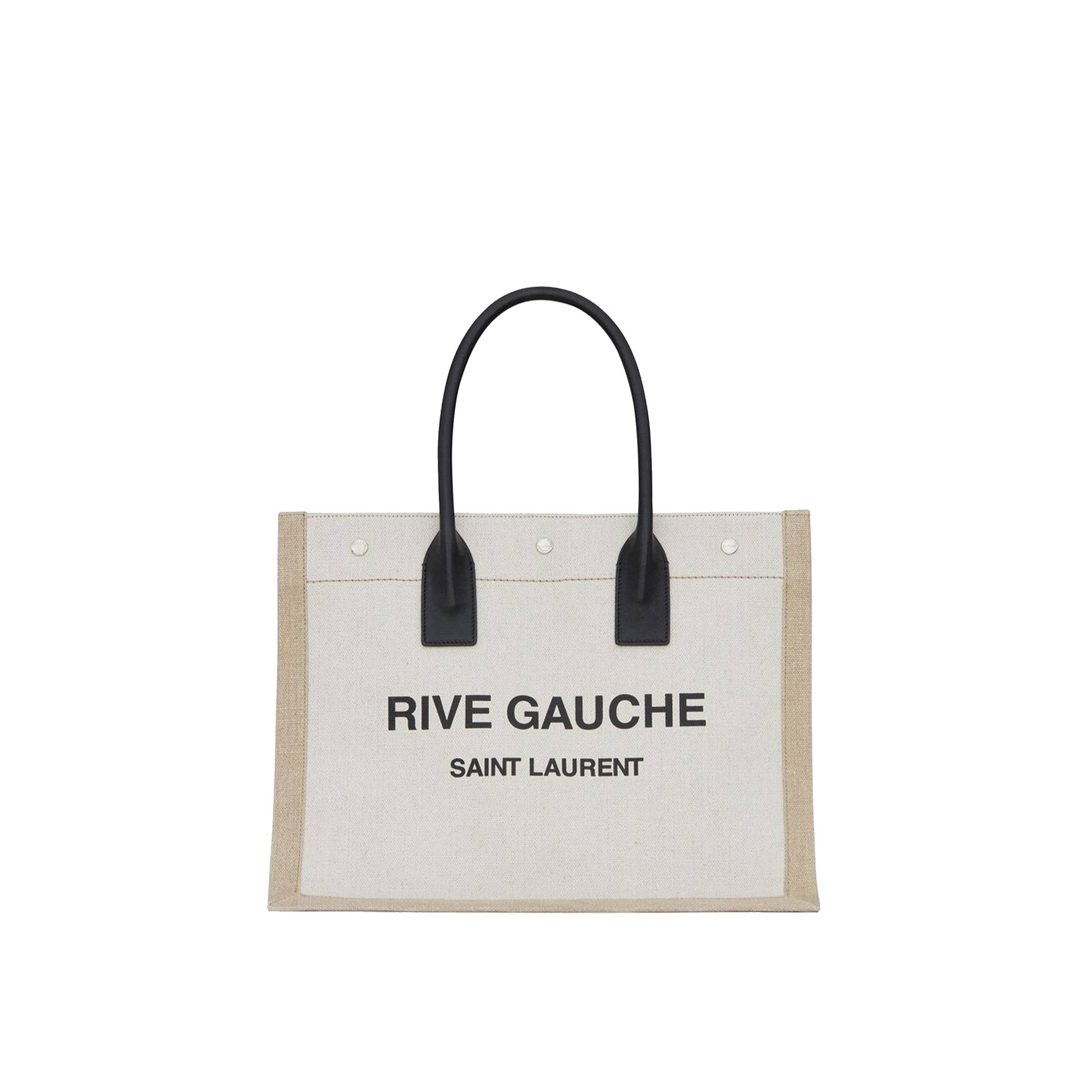 YSL RIVE GAUCHE SMALL TOTE BAG IN LINEN AND LEATHER 617481FAABR9054 (39*31*18cm)