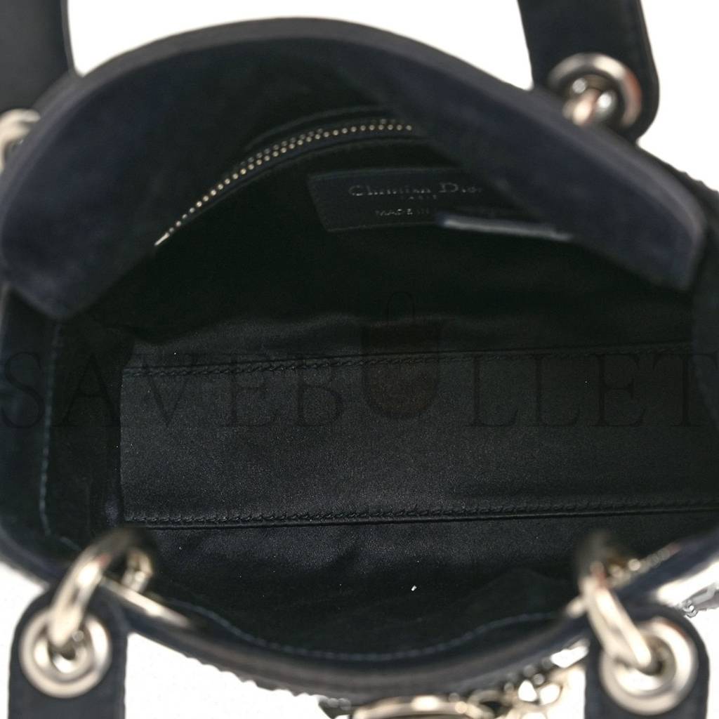 DIOR SATIN CRYSTAL CANNAGE MINI LADY DIOR NAVY (17*14*7.6cm)