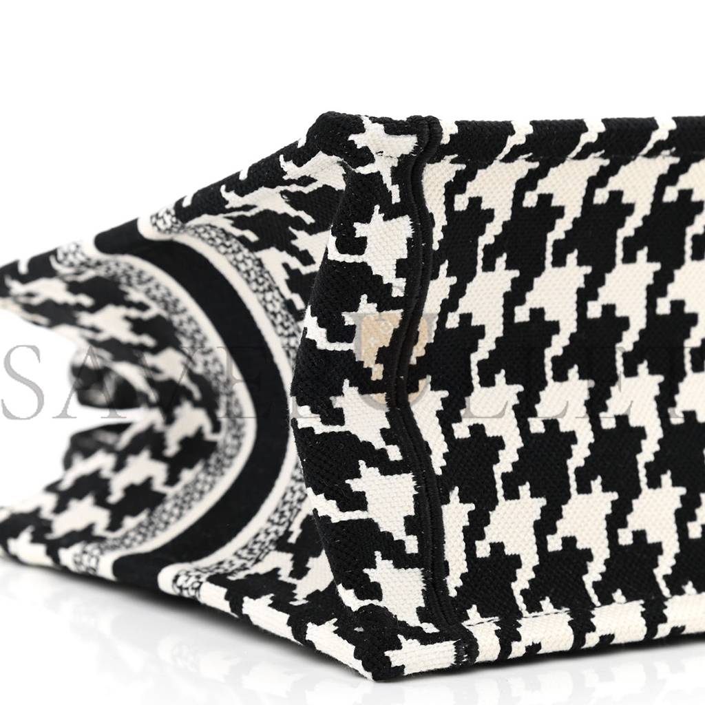 DIOR CANVAS HOUNDSTOOTH EMBROIDERED SMALL BOOK TOTE BLACK WHITE (27*22*11.4cm)