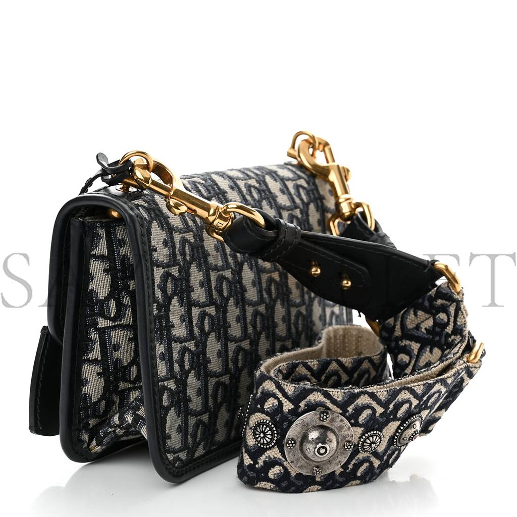 DIOR OBLIQUE SMALL DIORADDICT FLAP BAG NAVY BLUE (21*14*5.1cm)